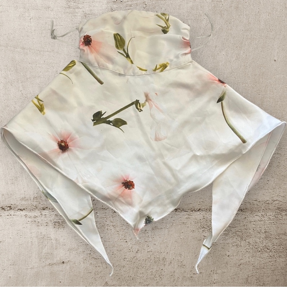 FREE WITH ANY PURCHASE White Silk Floral Scarf Mask